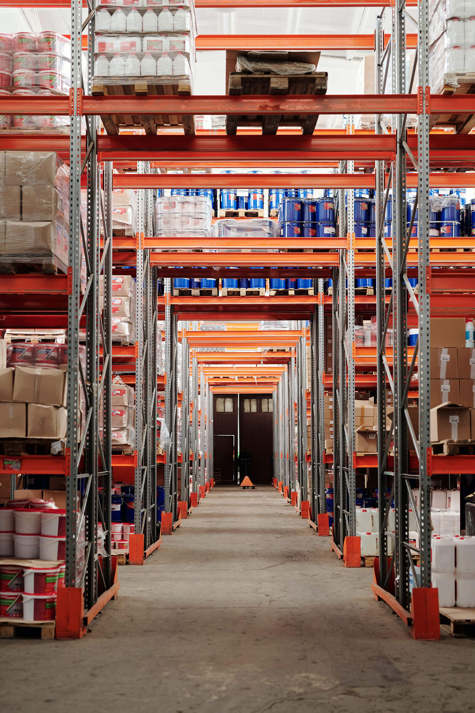 Industrial shelves with stuff on them